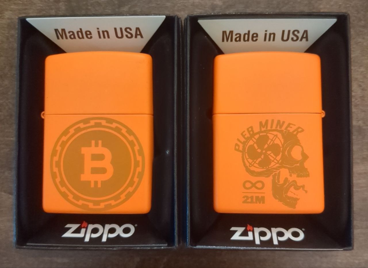 OUT OF STOCK - Available August - Pleb Miner Bitcoin Classic Zippo - Orange